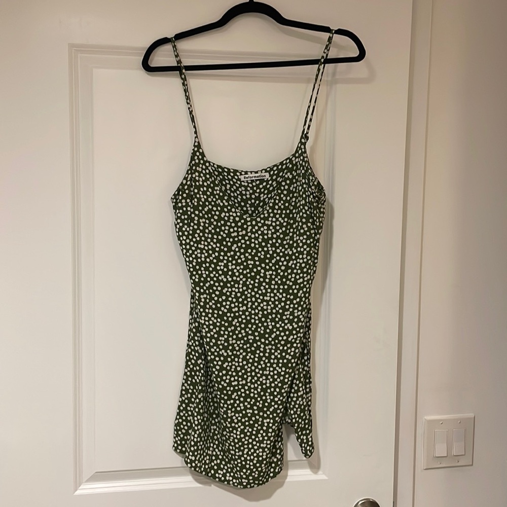 Green & White Polka dot Reformation mini dress Size 10